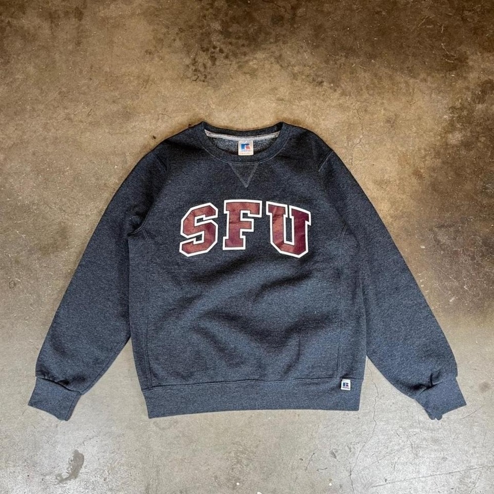 Vintage Y2K Russell Athletic grey SFU crewneck sweatshirt Men's size small